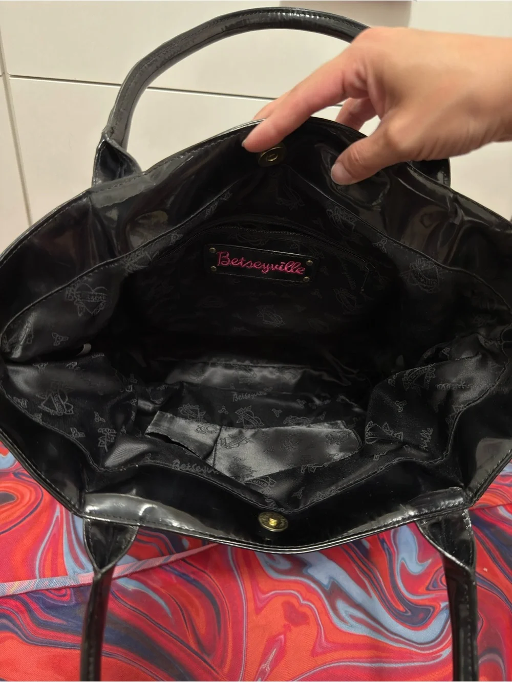 Vintage Betseyville Betsey Johnson Rose Polka Dot Sequin Tote Bag
